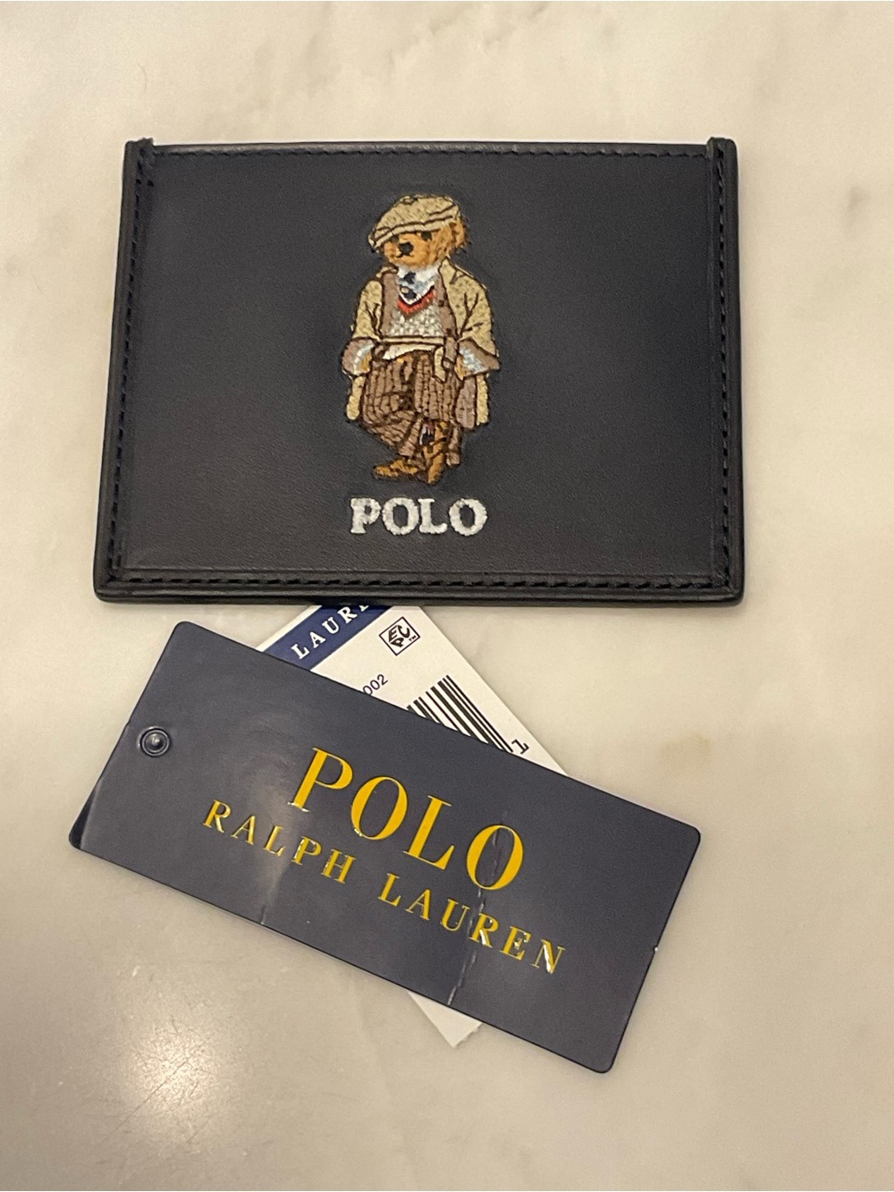 NEW Polo Ralph Lauren HERITAGE BEAR Leather Slim Card Case Wallet - NAVY BLUE